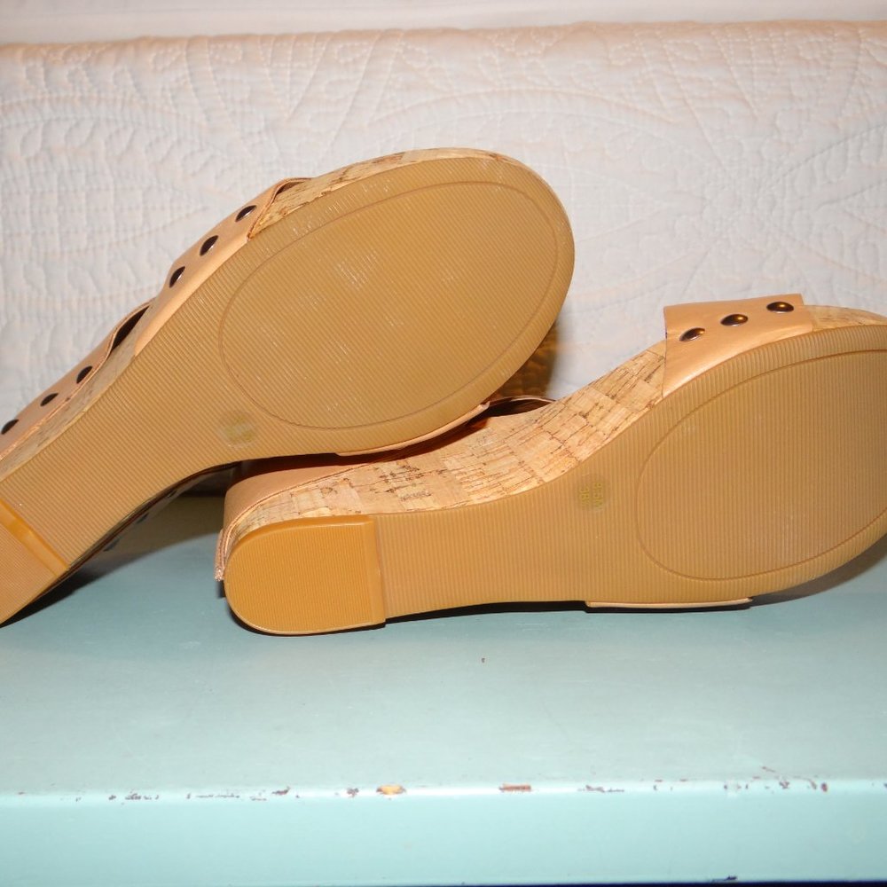 Lucky Brand Magnolia Tan Leather Wrap Cork Wedge Sandals - Picture 5 of 9